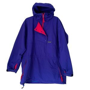 VTG 90s Patagonia Anorak Windbreaker Women 12‎ Retro Colorful Indigo Pink Hooded